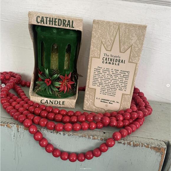 Vintage Green Flocked Cathedral Candle New Old Stock USA CHOICE of ONE - Picture 4 of 8